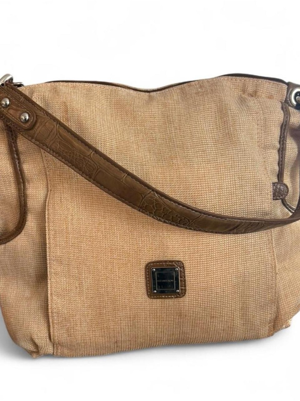 new directions Beige Canvas Shoulder Bag with croc Trim